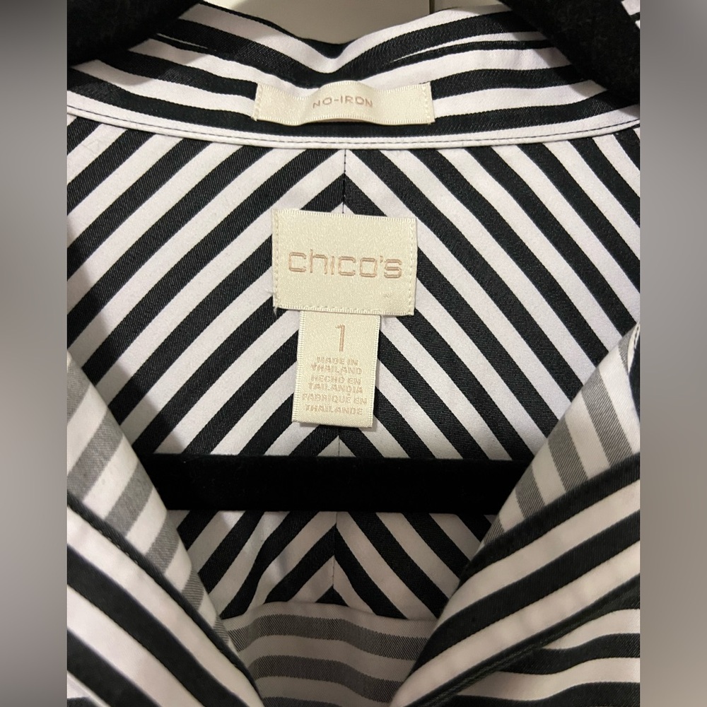 Chico's Black and White Striped No Iron Blouse - Picture 7 of 9